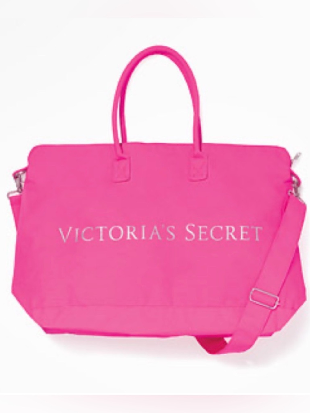 Victoria's Secret Canvas Weekender Tote Bag Duffel Bag Hot Pink